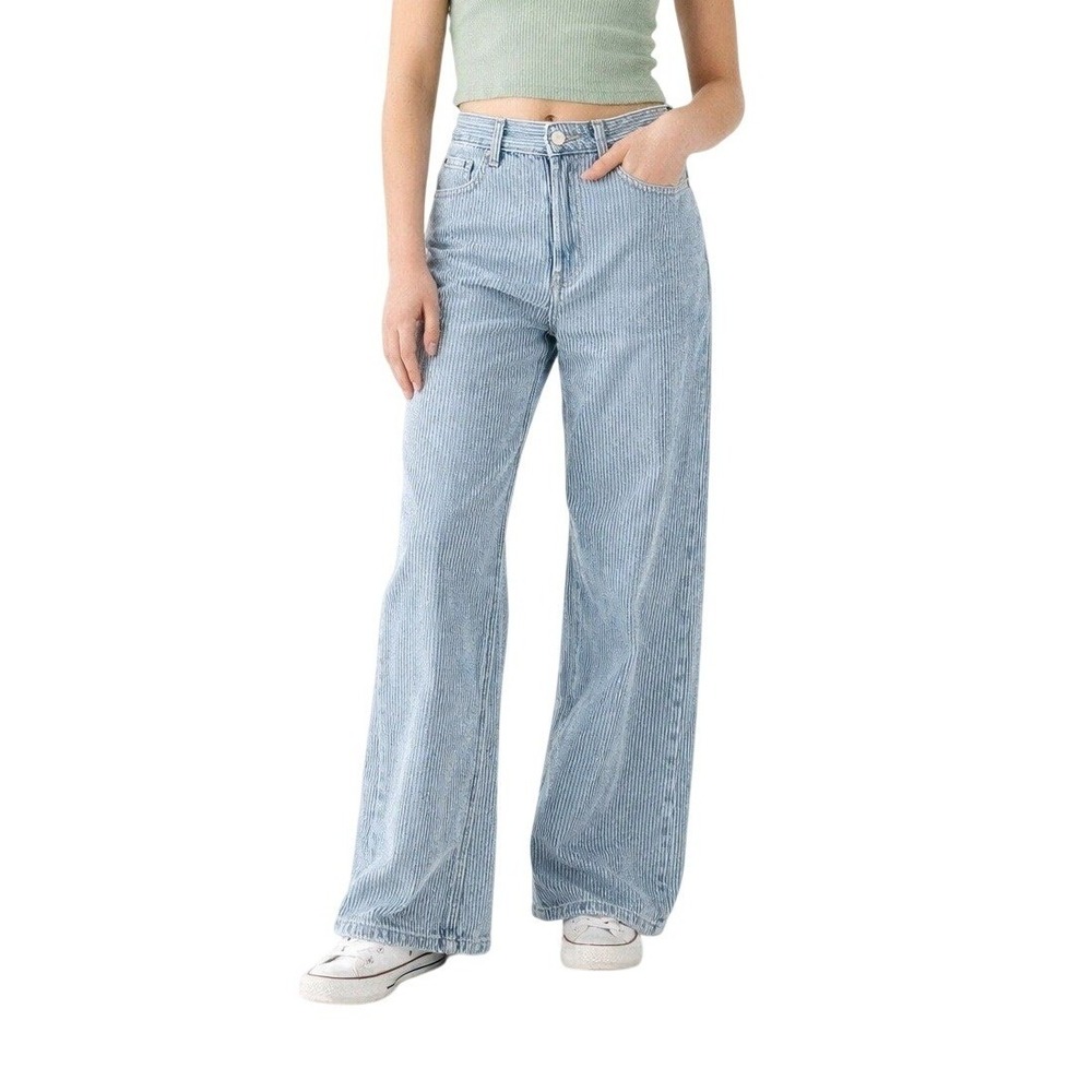 Abercrombie Kids Railroad Stripe Wide Leg Jeans 13 14 High Rise Blue White